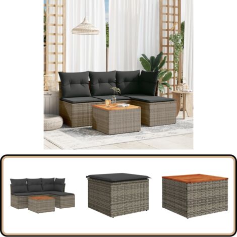 Salon de jardin 5 pcs avec coussins gris résine tressée - Ensemble Salon De Jardin - Mobilier De Jardin - Canapé Extérieur - Set De Jardin - Chaise Lounge