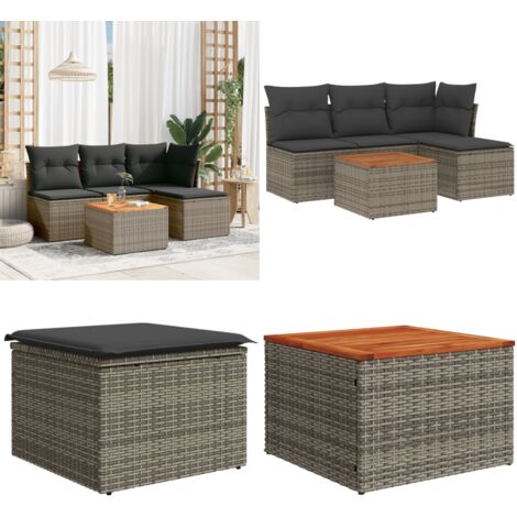 Salon de jardin 5 pcs avec coussins gris résine tressée - Ensemble Salon De Jardin - Mobilier De Jardin - Canapé Extérieur - Set De Jardin - Chaise Lounge - Home & Living