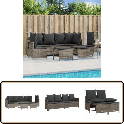Salon de jardin 5 pcs avec coussins gris résine tressée - Ensemble Salon De Jardin - Salon De Jardin Extérieur - Mobilier De Jardin - Canapé Jardin - Chaise Lounge