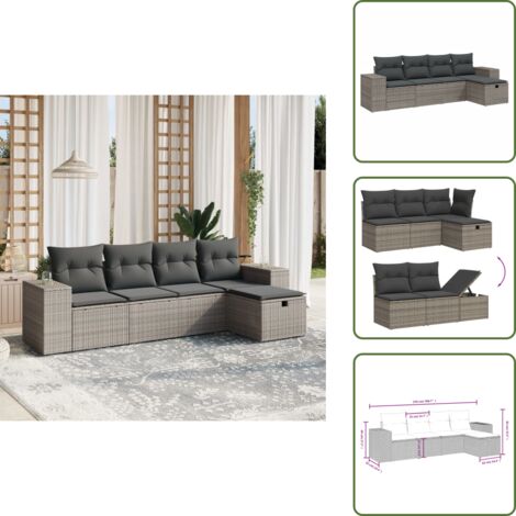Salon de jardin 5 pcs avec coussins gris résine tressée - Ensemble Salon De Jardin - Salon De Jardin Extérieur - Mobilier De Jardin - Canapé Jardin - Chaise Lounge
