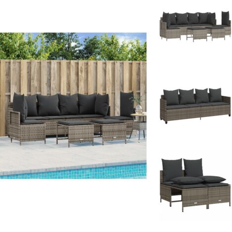 Salon de jardin 5 pcs avec coussins gris résine tressée - Ensemble Salon De Jardin - Salon De Jardin Extérieur - Mobilier De Jardin - Canapé Jardin - Chaise Lounge