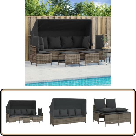 Salon de jardin 5 pcs avec coussins gris résine tressée - Ensemble Salon De Jardin - Salon De Jardin Pliable - Meubles De Jardin Résistants Aux Intempéries - Fauteuil De Jardin - Pouf De Jardin