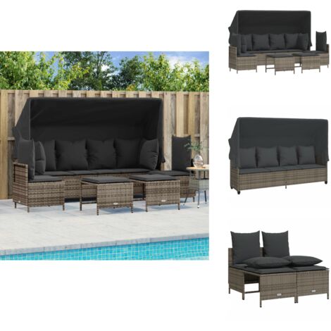 Salon de jardin 5 pcs avec coussins gris résine tressée - Ensemble Salon De Jardin - Salon De Jardin Pliable - Meubles De Jardin Résistants Aux Intempéries - Fauteuil De Jardin - Pouf De Jardin