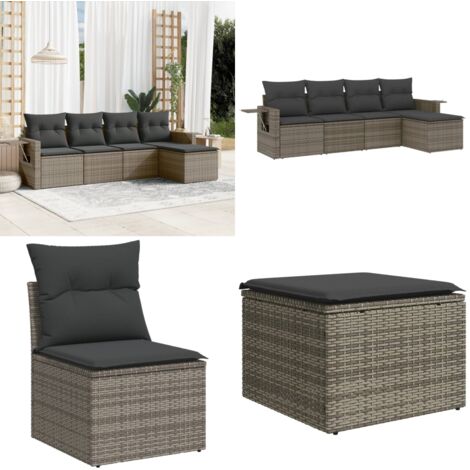 Salon de jardin 5 pcs avec coussins gris résine tressée - Ensemble Salon De Jardin - Salon Extérieur - Mobilier De Jardin - Canapé Jardin - Chaise Lounge - Home & Living