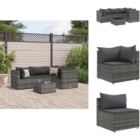 Salon de jardin 5 pcs avec coussins Gris Résine tressée - Salon De Jardin - Meuble De Jardin - Set De Salon - Résine Tressée - Rotin Synthétique