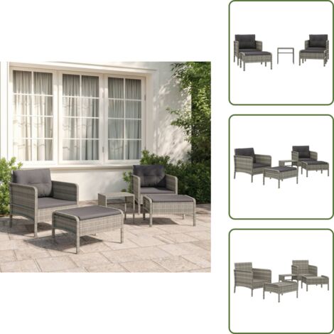 Salon de jardin 5 pcs avec coussins Gris Résine tressée - Salon De Jardin - Meubles De Jardin - Ensemble De Salon - Mobilier D'extérieur - Table Basse