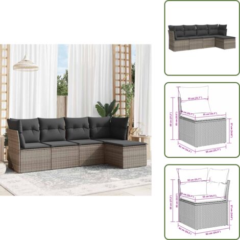 Salon de jardin 5 pcs avec coussins gris résine tressée - Salon De Jardin - Mobilier De Jardin - Canapé Extérieur - Ensemble Salon De Jardin - Résine Tressée