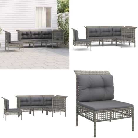 Salon de jardin 5 pcs avec coussins Gris Résine tressée - Salon De Jardin - Mobilier De Jardin - Ensemble De Salon - Meubles De Jardin - Résine Tressée - Home & Living