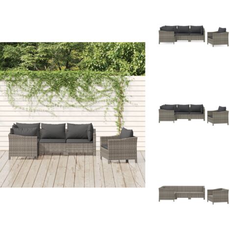 Salon de jardin 5 pcs avec coussins Gris Résine tressée - Salon De Jardin - Mobilier De Jardin - Meubles De Jardin - Set De Salon De Jardin - Ensemble Extérieur