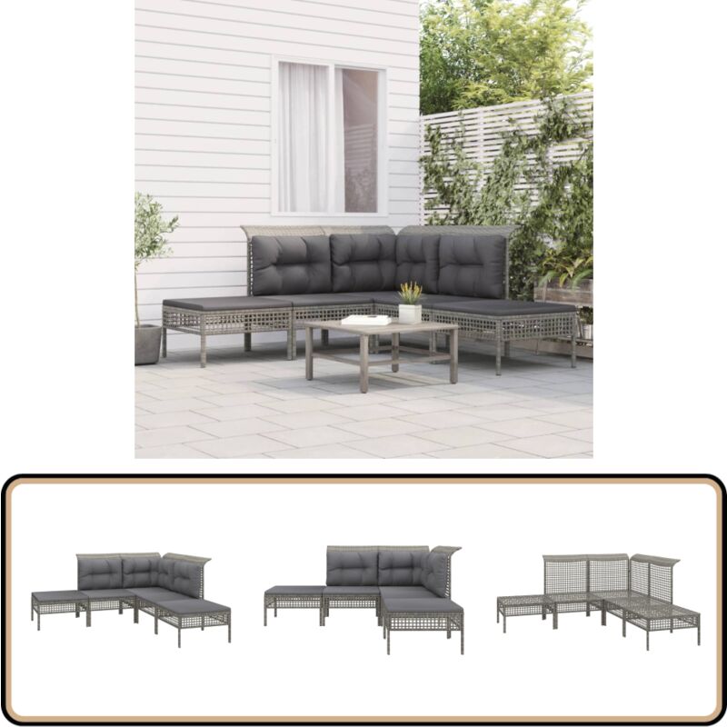 Salon de jardin 5 pcs avec coussins Gris Résine tressée - Salon De Jardin - Mobilier De Jardin - Set De Salon De Jardin - Meubles De Jardin