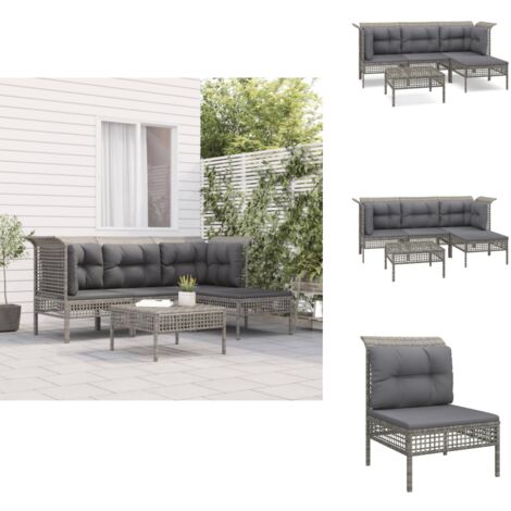Salon de jardin 5 pcs avec coussins Gris Résine tressée - Salon De Jardin - Mobilier De Jardin - Set De Salon De Jardin - Meubles De Jardin - Ensemble De Patio