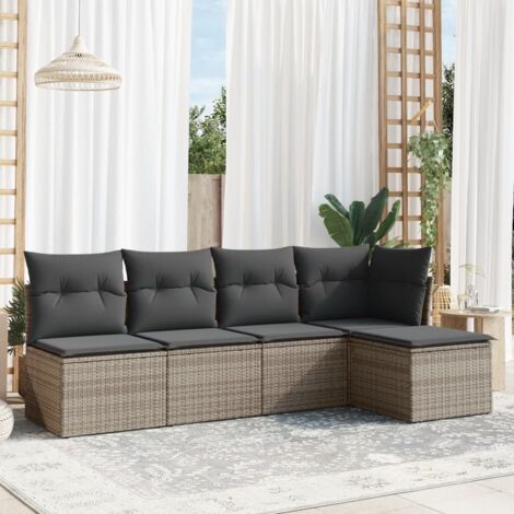 Salon de jardin 5 pcs avec coussins gris résine tressée vidaXL