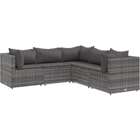 Salon de jardin 5 pcs avec coussins Gris Résine tressée vidaXL