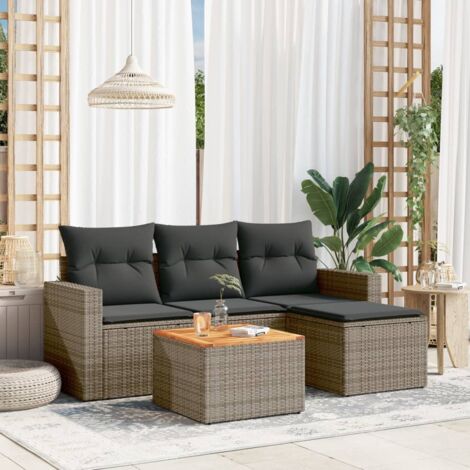Salon de jardin 5 pcs avec coussins gris résine tressée vidaXL