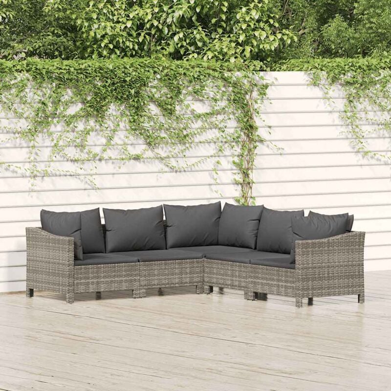 Vidaxl - Salon de jardin 5 pcs avec coussins Gris Résine tressée