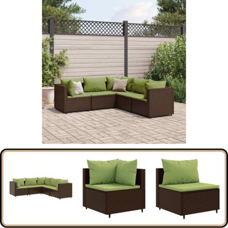 Salon de jardin 5 pcs avec coussins Marron Résine tressée - Ensemble Salon De Jardin - Salon De Jardin Extérieur - Meuble De Jardin - Canapé D'angle - Canapé Extérieur