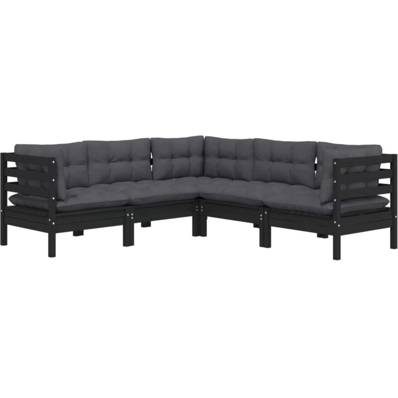 Vidaxl - Salon de jardin 5 pcs avec coussins Noir Bois de pin solide