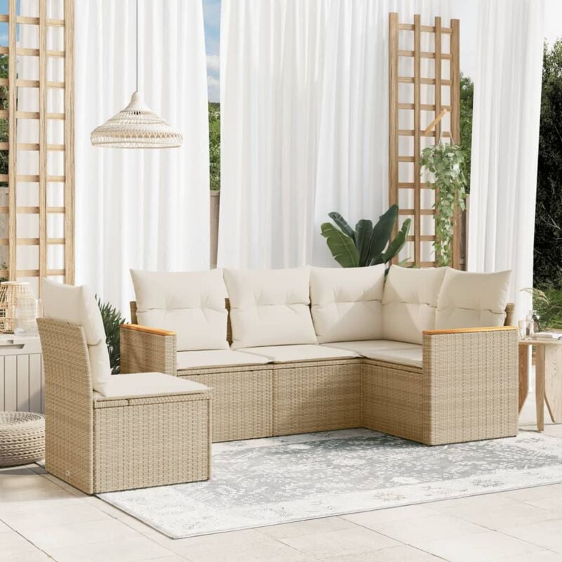 Vidaxl - Salon de jardin avec coussins 5 pcs beige résine tressée