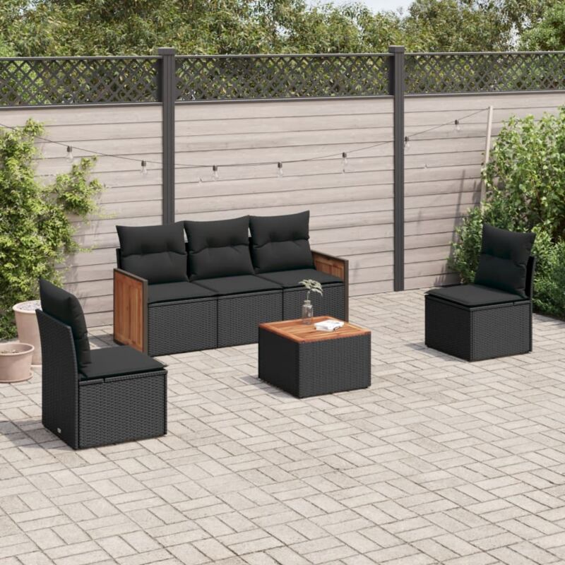 Vidaxl - Salon de jardin 6 pcs avec coussins noir résine tressée