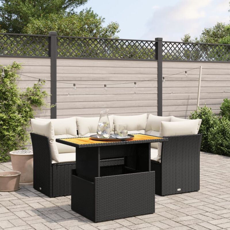 Vidaxl - Salon de jardin 5 pcs avec coussins noir résine tressée