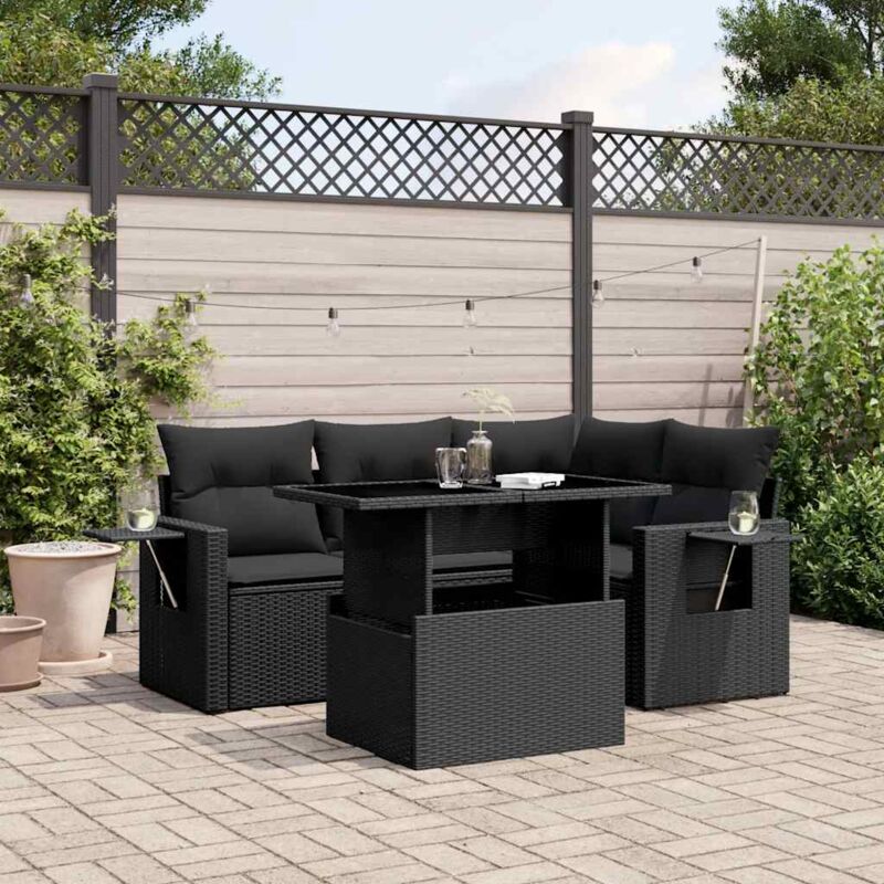 Vidaxl - Salon de jardin 5 pcs avec coussins noir résine tressée