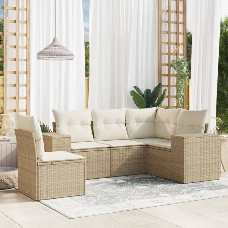 Vidaxl - Salon de jardin avec coussins 5 pcs beige résine tressée