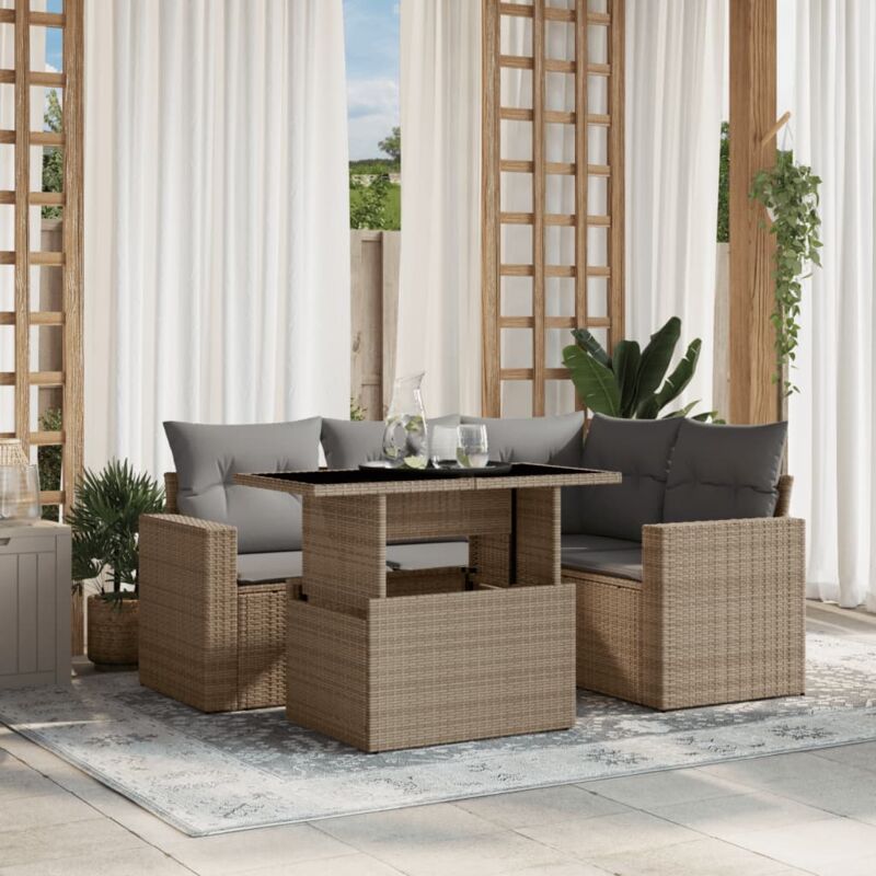 Vidaxl - Salon de jardin avec coussins 5 pcs beige résine tressée