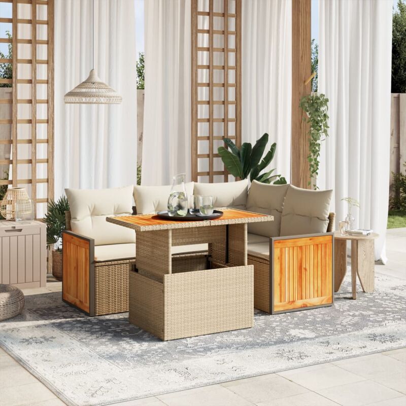 Vidaxl - Salon de jardin avec coussins 5 pcs beige résine tressée