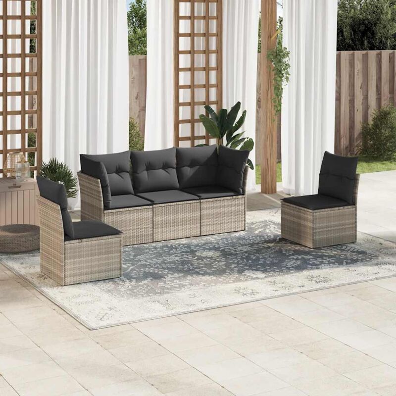 Salon de jardin 5 pcs avec coussins gris clair résine tressée - Vidaxl