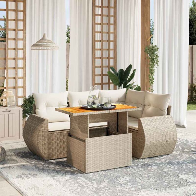 Vidaxl - Salon de jardin avec coussins 5 pcs beige résine tressée