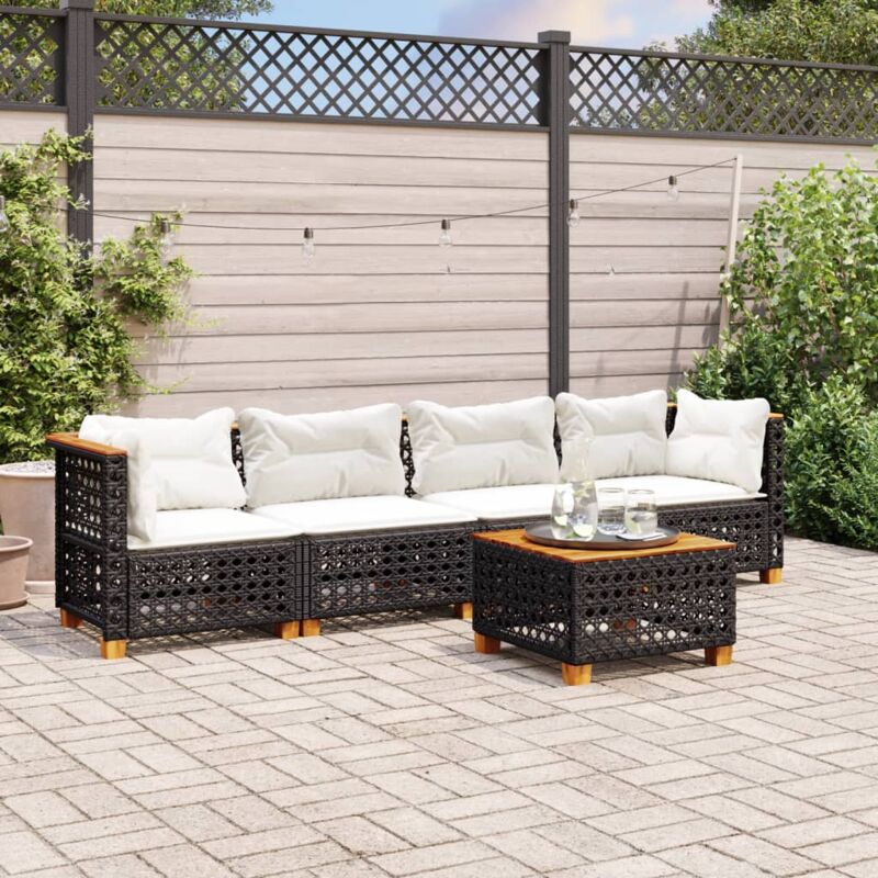 Vidaxl - Salon de jardin 5 pcs avec coussins noir résine tressée