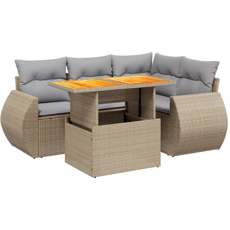 Vidaxl - Salon de jardin avec coussins 5 pcs beige résine tressée