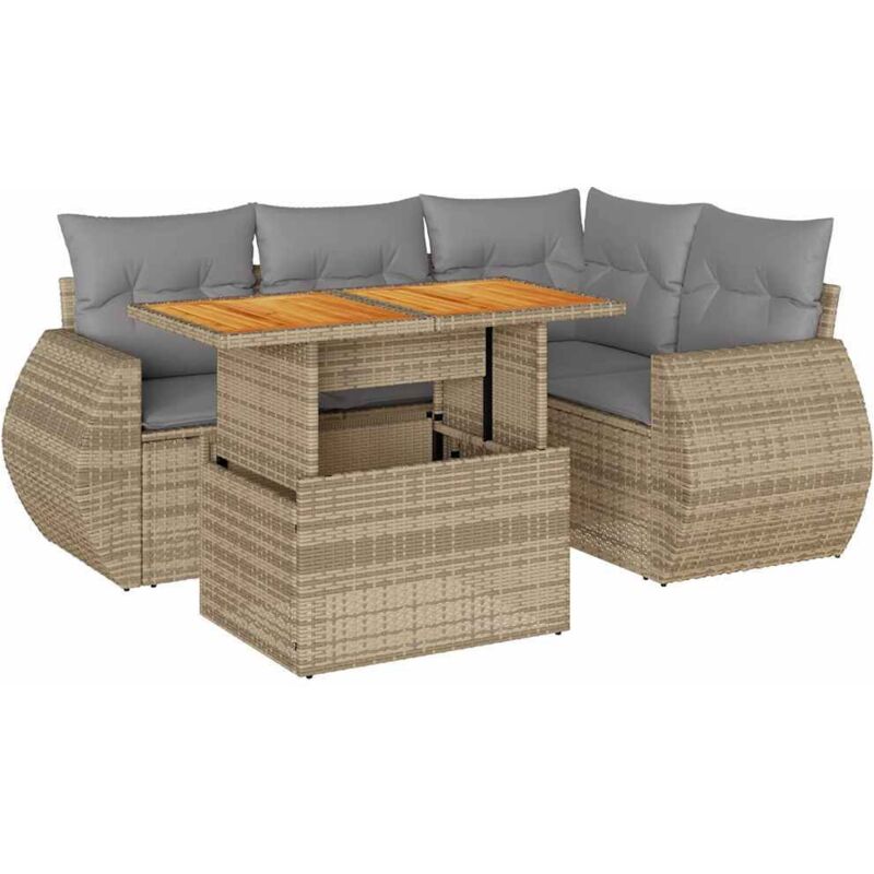 Vidaxl - Salon de jardin avec coussins 5 pcs beige résine tressée