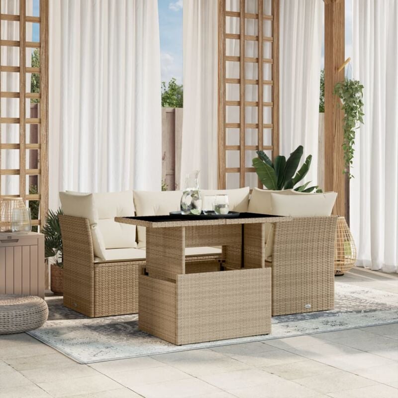 Vidaxl - Salon de jardin avec coussins 5 pcs beige résine tressée