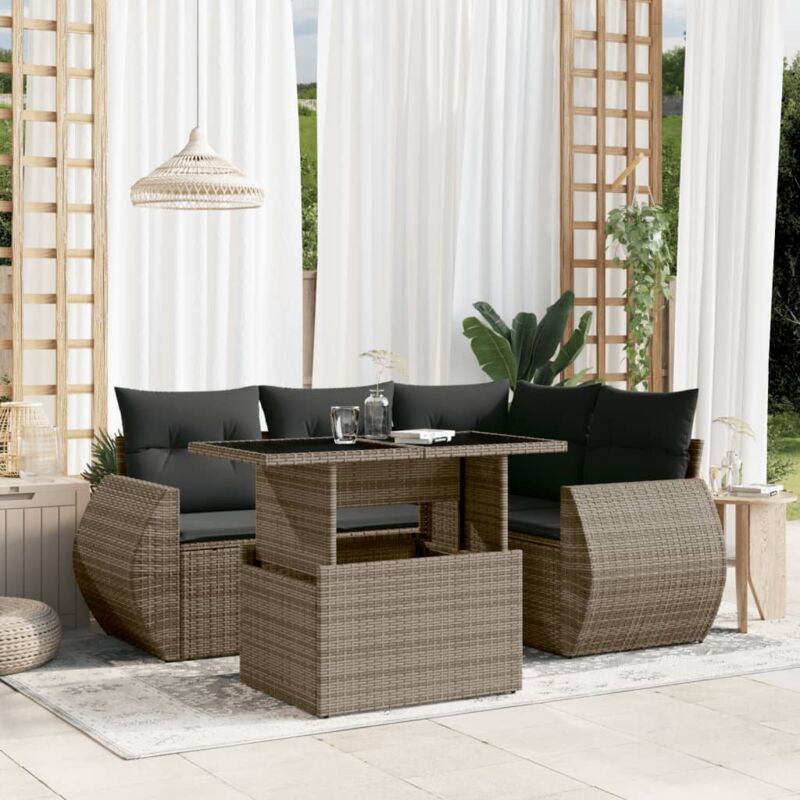 Vidaxl - Salon de jardin 5 pcs avec coussins gris résine tressée