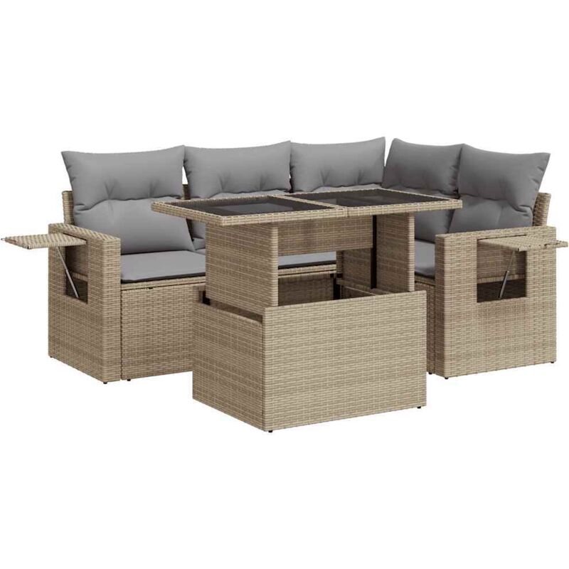 Vidaxl - Salon de jardin avec coussins 5 pcs beige résine tressée