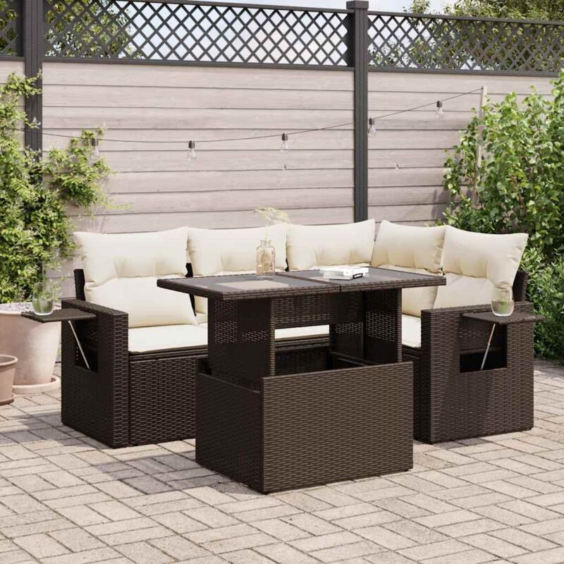 vidaXL Salon de jardin avec coussins 5 pcs marron résine tressée