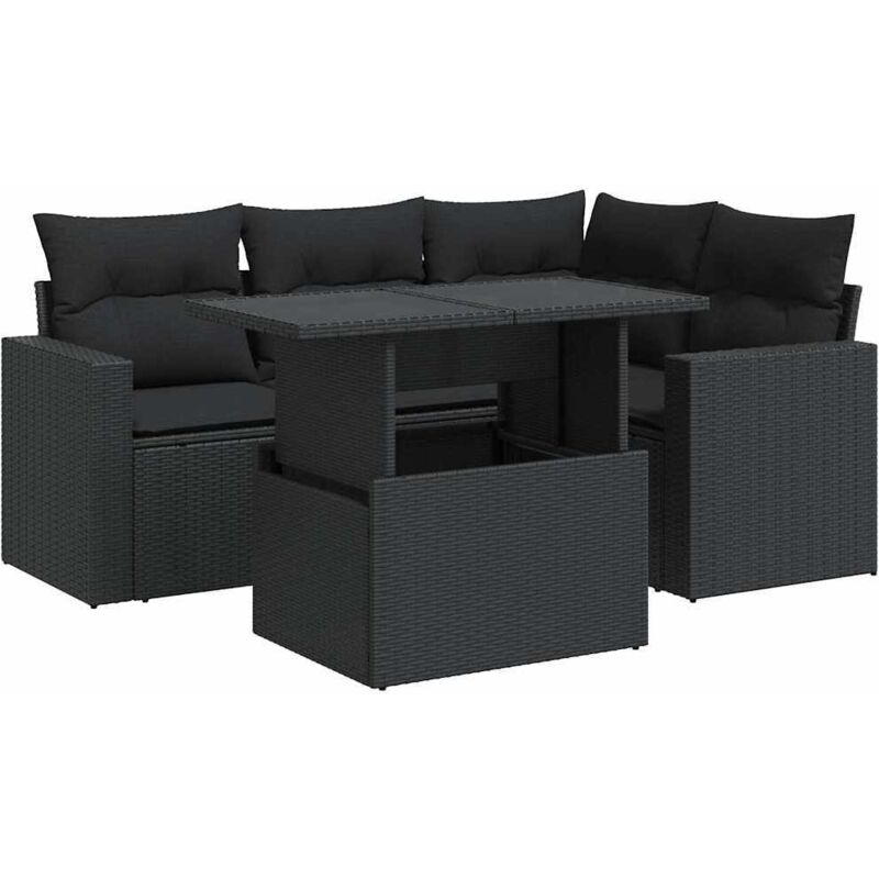 Vidaxl - Salon de jardin 5 pcs avec coussins noir résine tressée