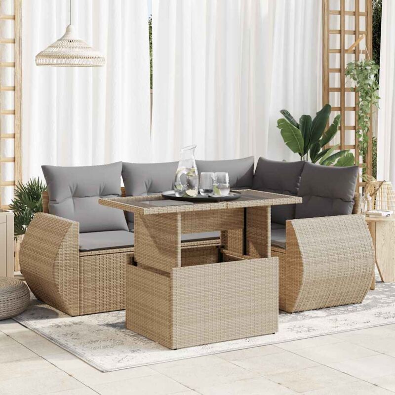 Vidaxl - Salon de jardin avec coussins 5 pcs beige résine tressée