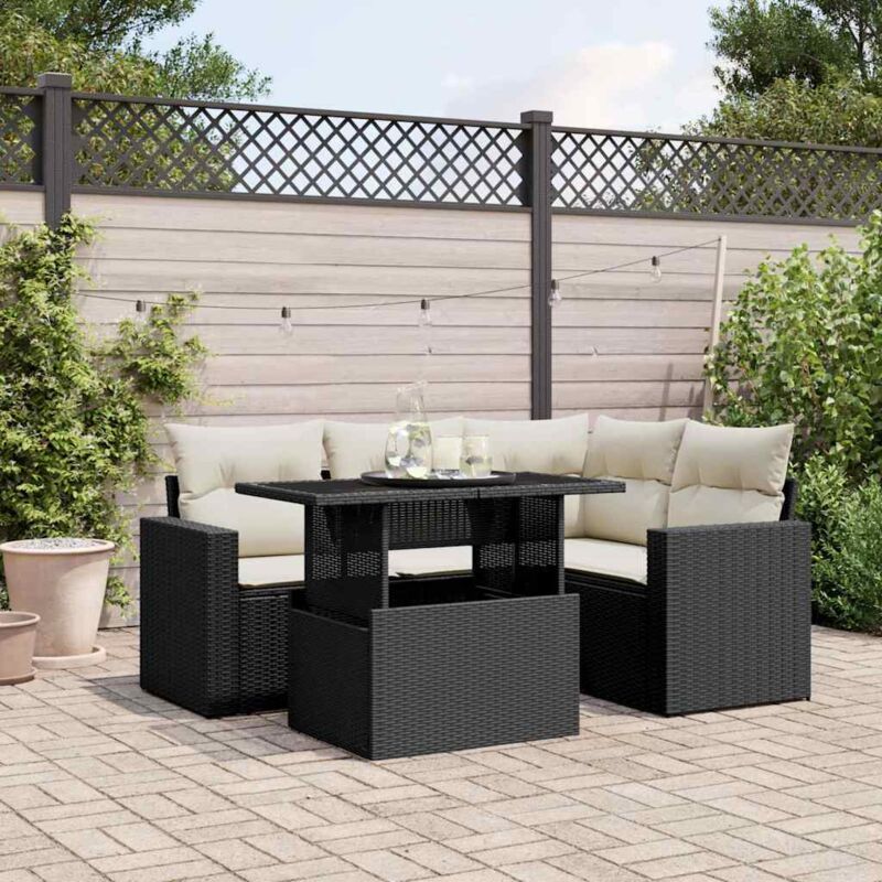 Vidaxl - Salon de jardin 5 pcs avec coussins noir résine tressée