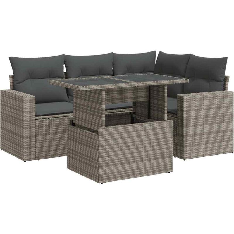 Vidaxl - Salon de jardin 5 pcs avec coussins gris résine tressée