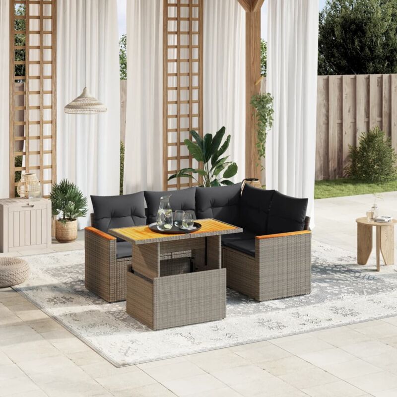 Vidaxl - Salon de jardin 5 pcs avec coussins gris résine tressée