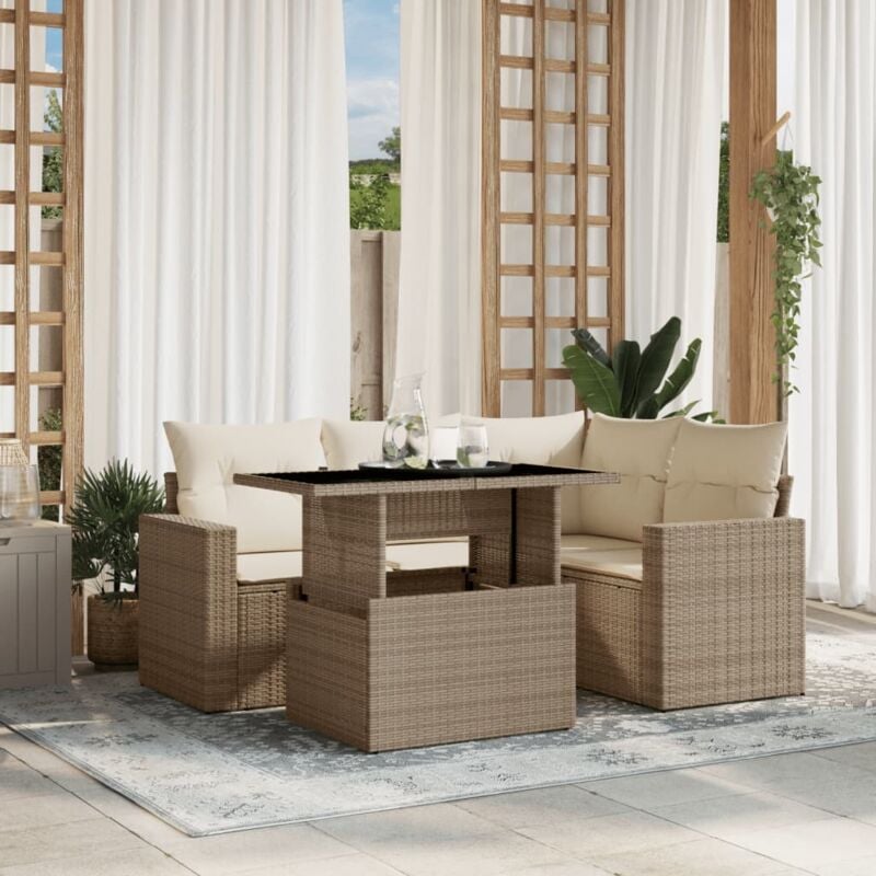 Vidaxl - Salon de jardin avec coussins 5 pcs beige résine tressée