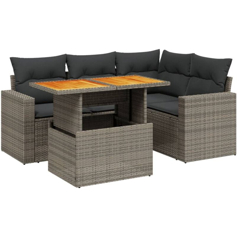 Vidaxl - Salon de jardin 5 pcs avec coussins gris résine tressée