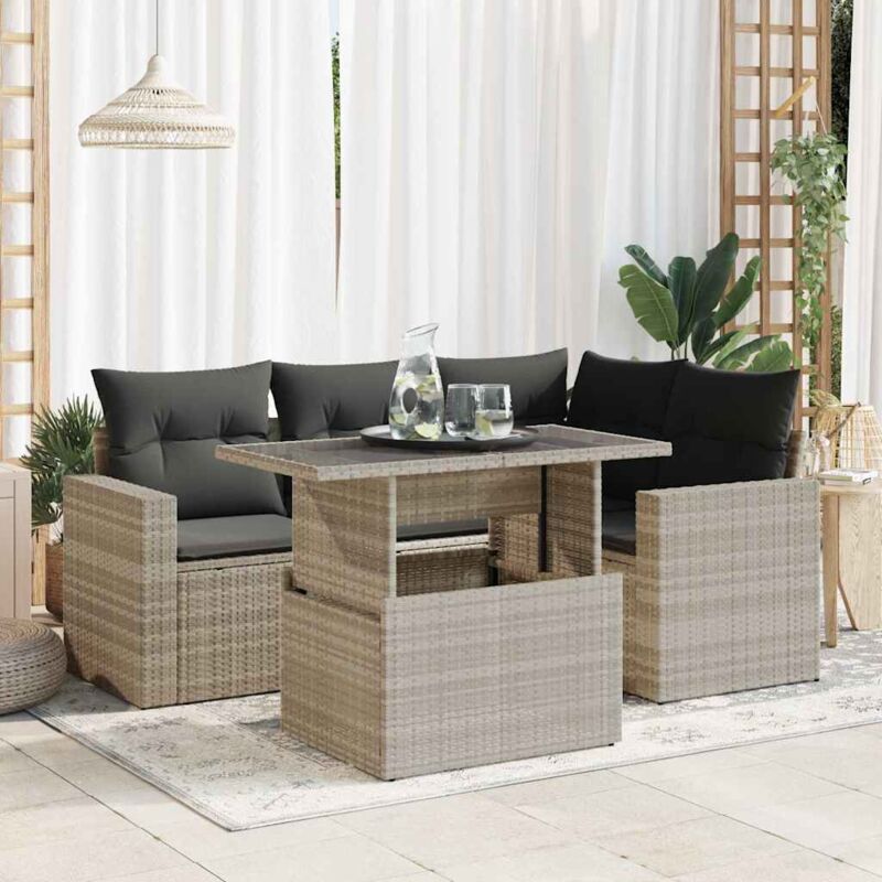 Salon de jardin 5 pcs avec coussins gris clair résine tressée - Vidaxl