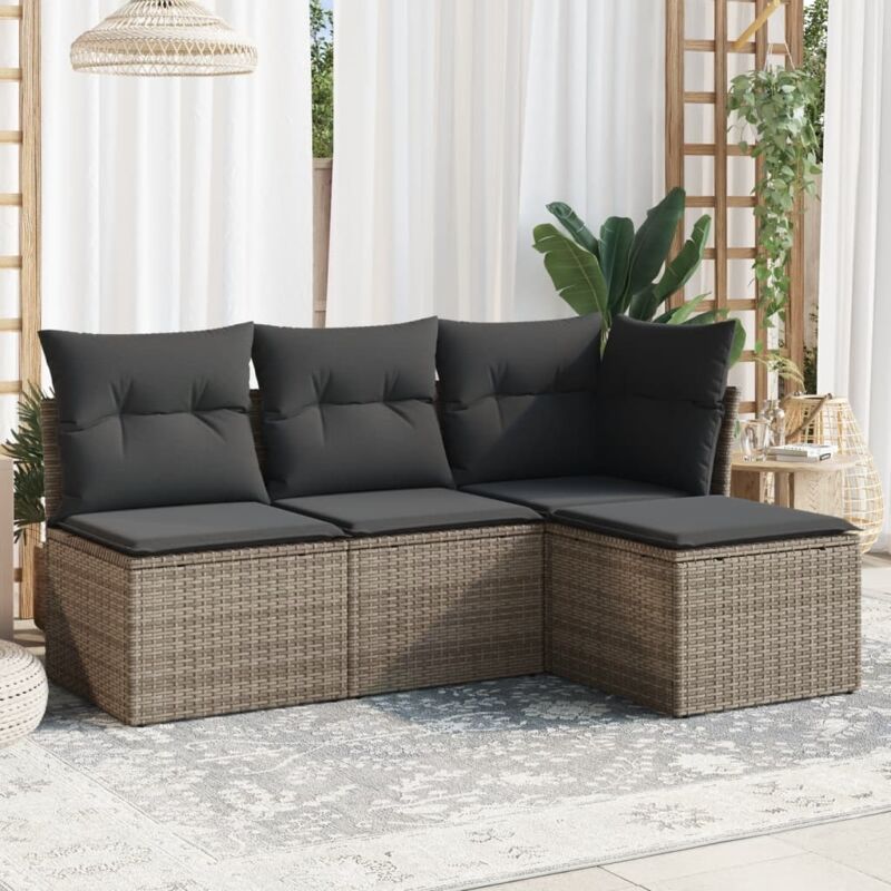 Salon de jardin 4 pcs avec coussins gris résine tressée vidaXL