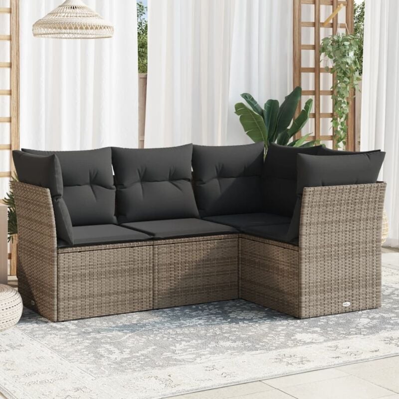 Vidaxl - Salon de jardin 4 pcs avec coussins gris résine tressée