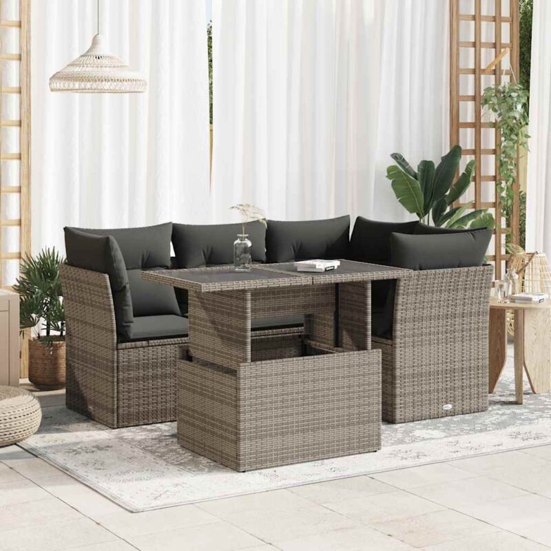 Vidaxl - Salon de jardin 5 pcs avec coussins gris résine tressée