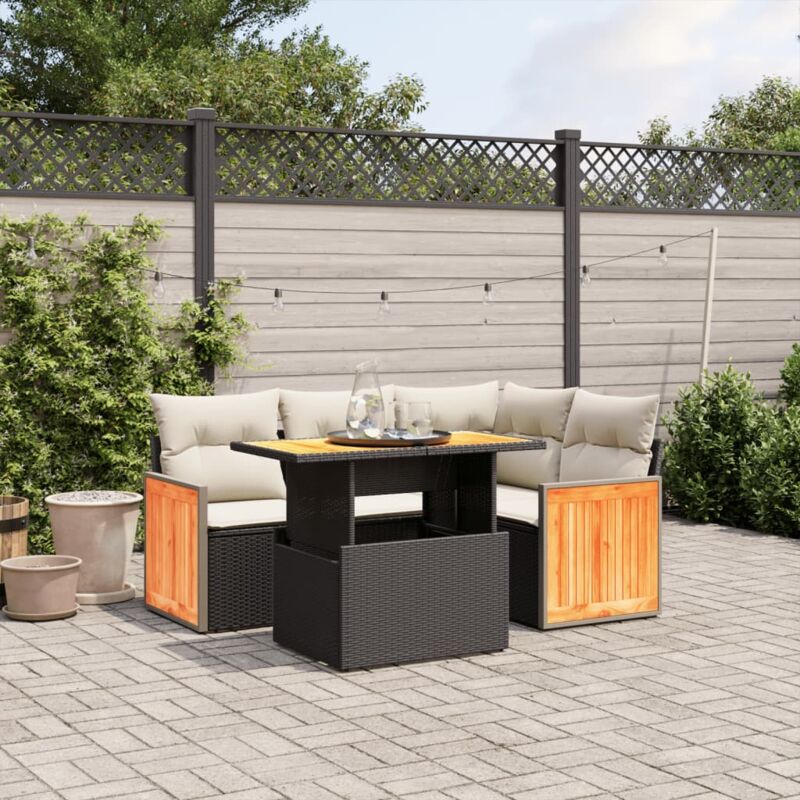 Vidaxl - Salon de jardin 5 pcs avec coussins noir résine tressée