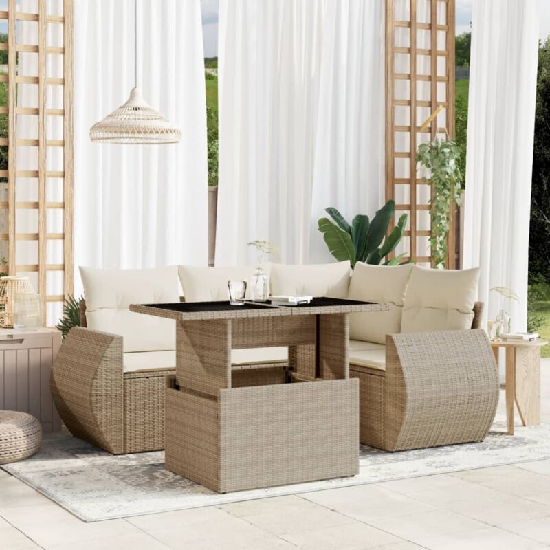 Vidaxl - Salon de jardin avec coussins 5 pcs beige résine tressée